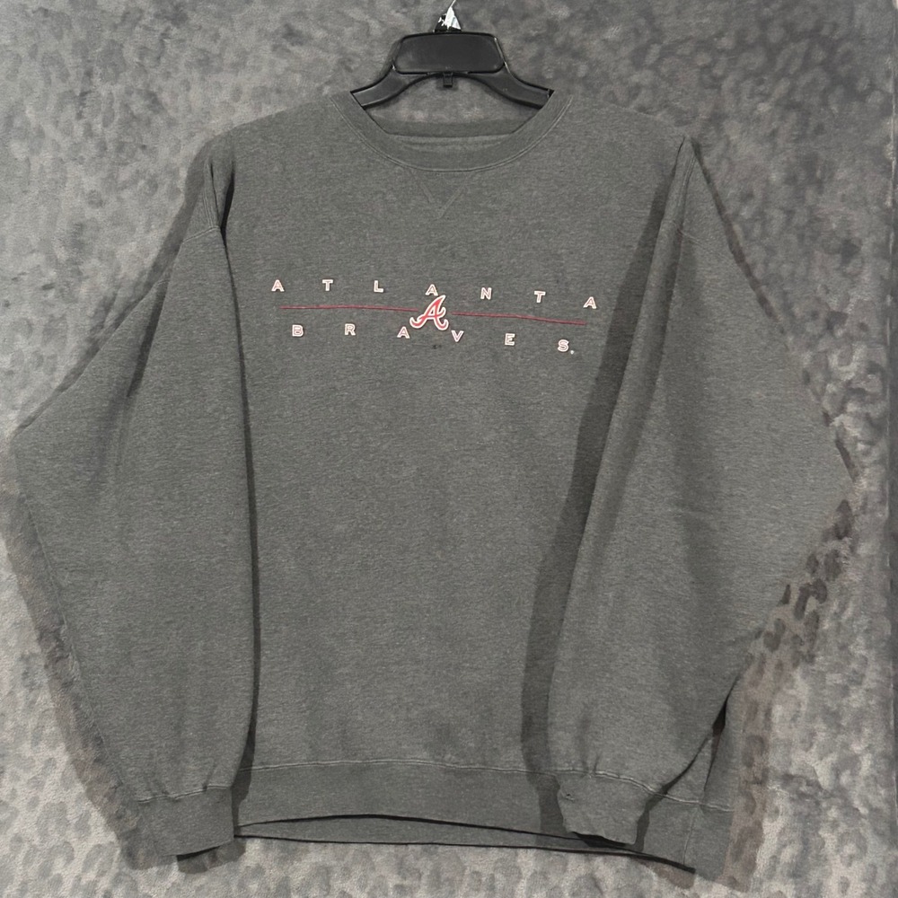 Vintage Atlanta Braves Sweatshirt Gear For Sports Big Cotton Gray Mens XL MLB